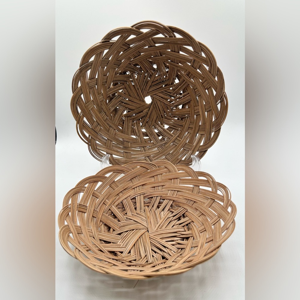 Handcrafted Woven Rattan Fruit Bread Basket Bowls Brown Set of 2